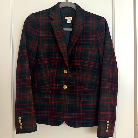 JCrew Plaid Tartan Holiday Schoolboy 2 Gold Button Blazer size 0 - Picture 1 of 6